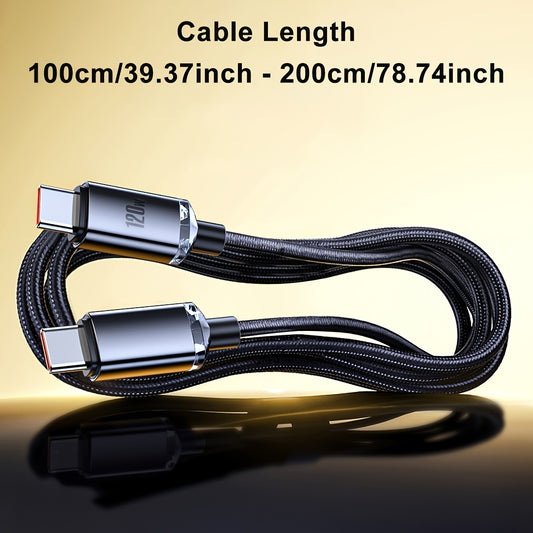 120W 6A Type C To Type C/Usb To Type C Super Fast Charging Cable For SamSung S23 S22 S21, Xiaomi 12Pro, K50 K60, Redmi, Huawei P40 P60, And Other Android Phones, Usb-C Data Transfer Cord For Macbook Pro, For Ipad Pro, And Mor