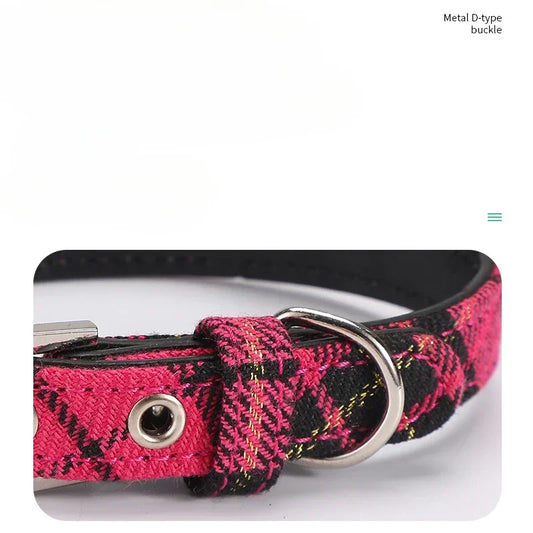 Pet Collar Scottish Plaid Dog Collar Classic Red PU Leather Earthy Yellow Twill Dog Pet Supplies Adjustable Pet Collar