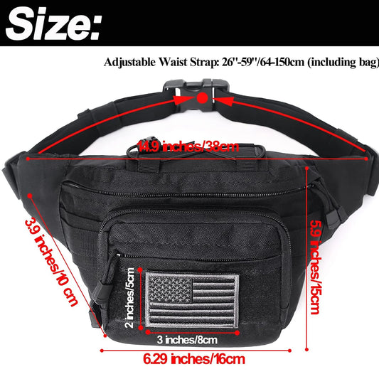 Tactical Fanny Pack, Waist Bag Hip Belt Bumbag Utility Bags for Outdoor Hiking Climbing Fishing with U.S Patch