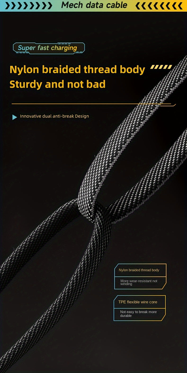 4-in-1 Fast Charging Cable, 47.24 in/120cm Dual Type-C & USB Lighting Connectors, Fabric Flat Cable, Matte Surface, USB Male to Male, Compatible with iPhone 15, For IPhone, USB Type C Charger Tablet Charge Cable