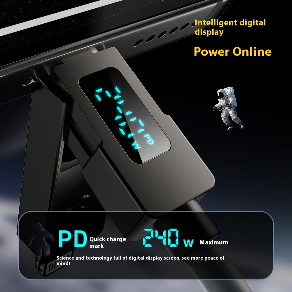 240Wmax 4-in-1 USB-C Charging Cable with Digital Display - Soft & Elastic Spring Wire, Fast Charging for iPhone, Xiaomi, Huawei & More - Multi-Port, High-Speed Data Transfer, Car Mountable, Car Charging Cable | Flexible Charg