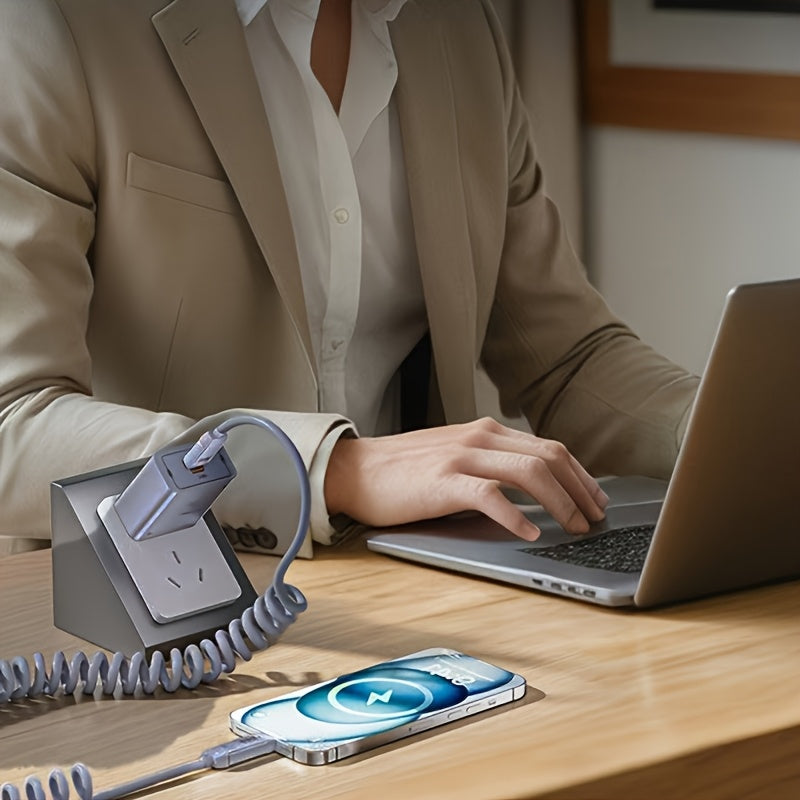 240Wmax 4-in-1 USB-C Charging Cable with Digital Display - Soft & Elastic Spring Wire, Fast Charging for iPhone, Xiaomi, Huawei & More - Multi-Port, High-Speed Data Transfer, Car Mountable, Car Charging Cable | Flexible Charg