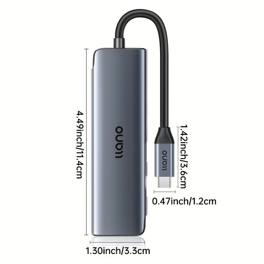LLANO 5-in-1 USB-C Hub with 4K@30Hz HDTV Projection, 3 USB Ports, Aluminum Type-C Adapter for Tablets, Laptops, Projectors - PD 100W Power Supply & High-Speed USB 3.0 Expansion