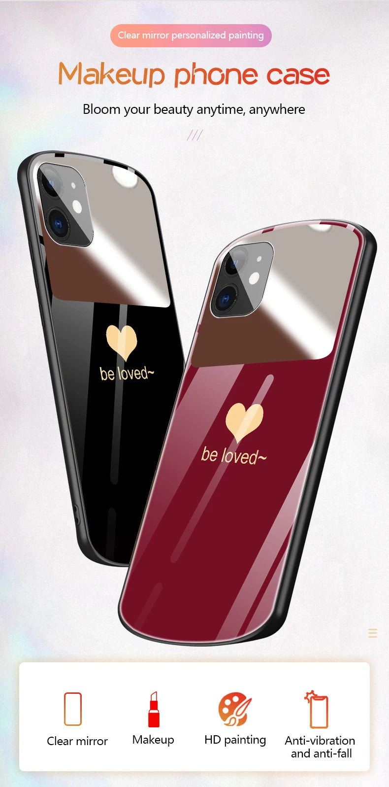 Luxury Cute Oval Heart-shaped Tempered Glass Phone Case For iPhone 16 E 15 14 13 12 11 Pro Max XS XR Plus Mirror Silicone Cover