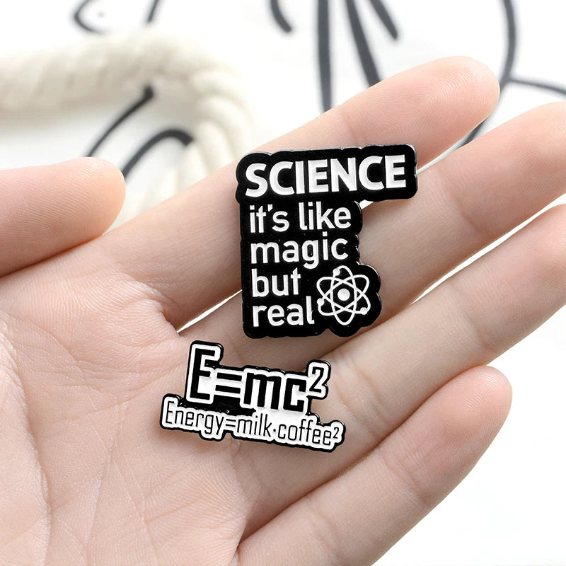 Science It's Like Magic But Real Enamel Pins Black Letters Energy Milk Coffee Magical Chemical Badge Pin Buckle Gift for Friends