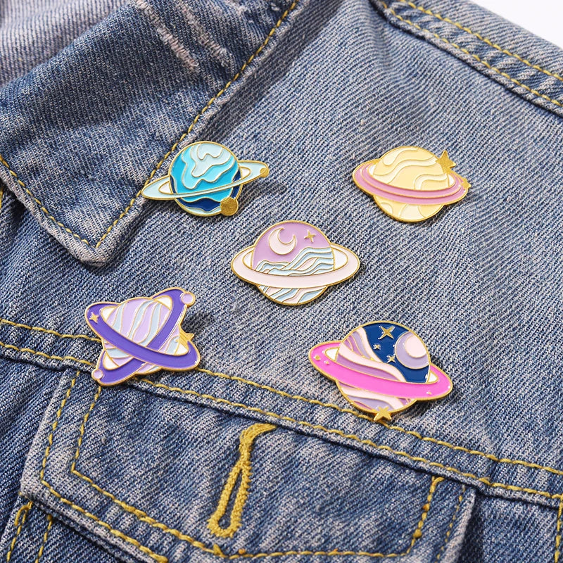 Star Sky Galaxy Collection Enamel Pins Romantic Space Planet Metal Cartoon Badge Bag Hat Lapel Women Jewelry Kid Astronaut Gifts