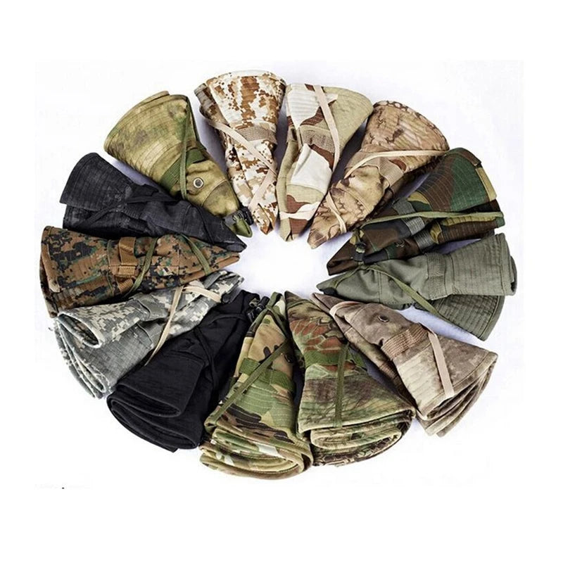 Tactical Boonie Hat Camouflage Fishing Cap Outdoor Sport Sun Bucket Cap Outdoor Training Travel Hunting Hiking Cap