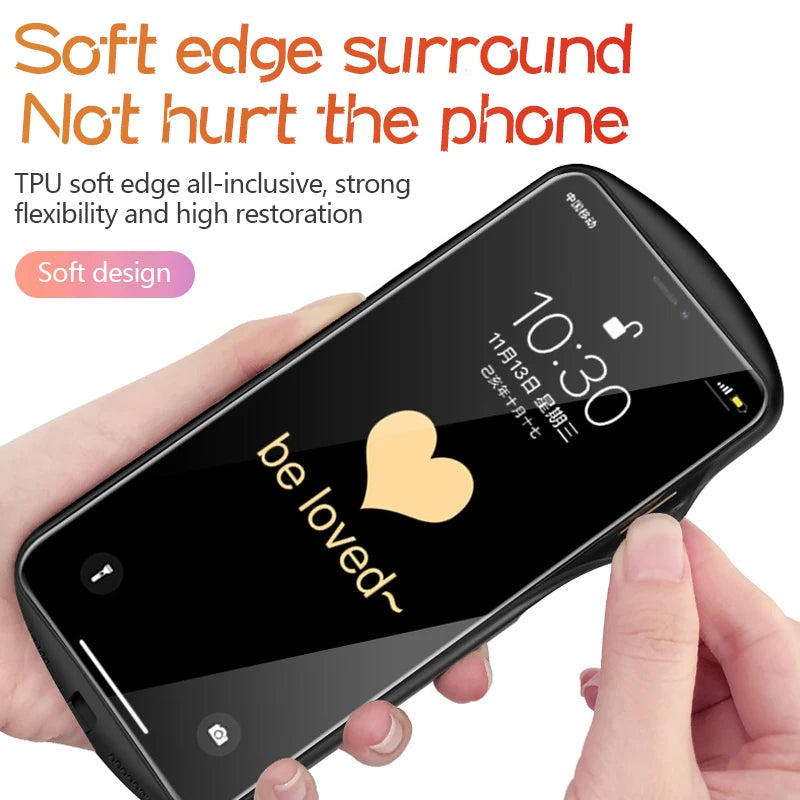 Luxury Cute Oval Heart-shaped Tempered Glass Phone Case For iPhone 16 E 15 14 13 12 11 Pro Max XS XR Plus Mirror Silicone Cover