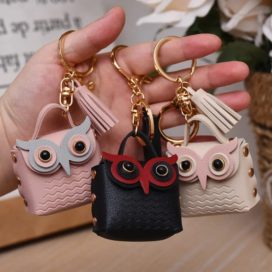 1 PC Cute Key Bag Owl Coin Purse Mini School Bag Car Key Chain Pendant Lady Wallet PU Leather Coin Purses Coin Purse Keychain