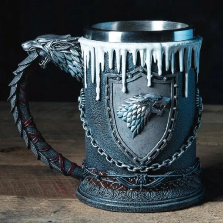Viking Mug Vintage Coffee Cup Stainless Steel Resin Beer  A Song of Ice and Fire Wine Set 3D Gothic Goblet Whiskey Glass