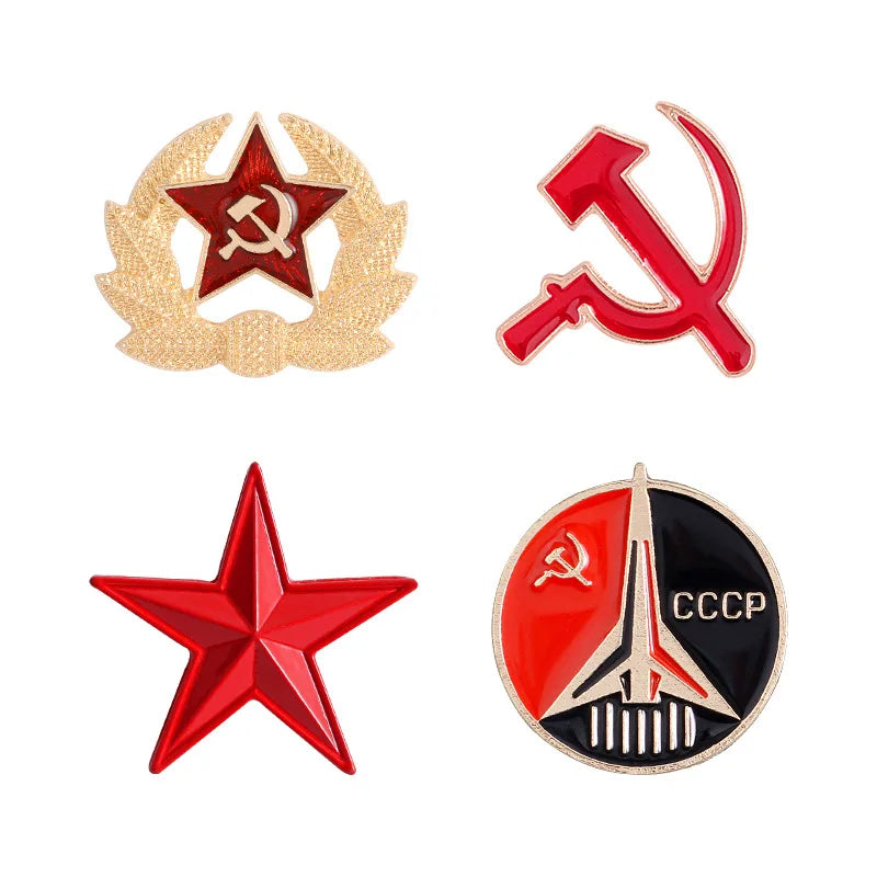 Socialist Pointed Star Symbol Enamel Pins Red Star Sickle Hammer Cold War Brooches Gift Icon Badge Lapel Metal Pin For Coat Cap