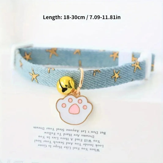 pet collar with bells and safety buckles, cute denim punk style accessories, suitable for cats and dogs