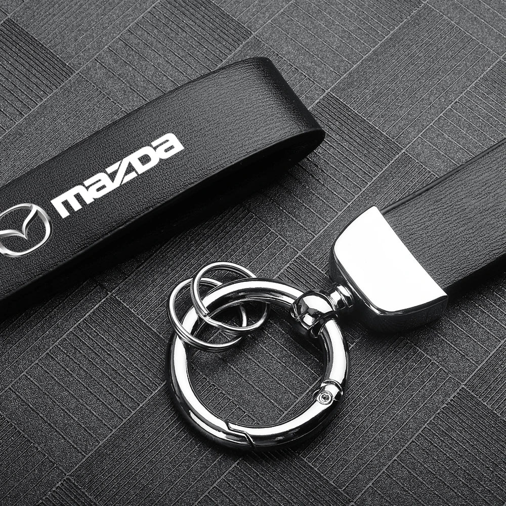 1Pc Car Key Holder KeyRing Leather Keychain With Logo Accessories For Mazda 2 3 MS 6 CX 5 Artzma 6 Axela MX30 CX-8 Miata Demio 7