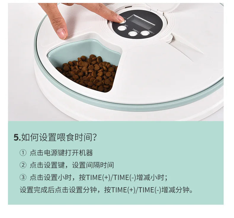 Automatic Feeder Pet Dog Round Timing Feeder 6 Meals 6 Grids Cat Dog Electric Dry Food Dispenser 24 Hours Feed Pet Supplies