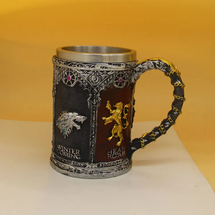 Viking Mug Vintage Coffee Cup Stainless Steel Resin Beer  A Song of Ice and Fire Wine Set 3D Gothic Goblet Whiskey Glass