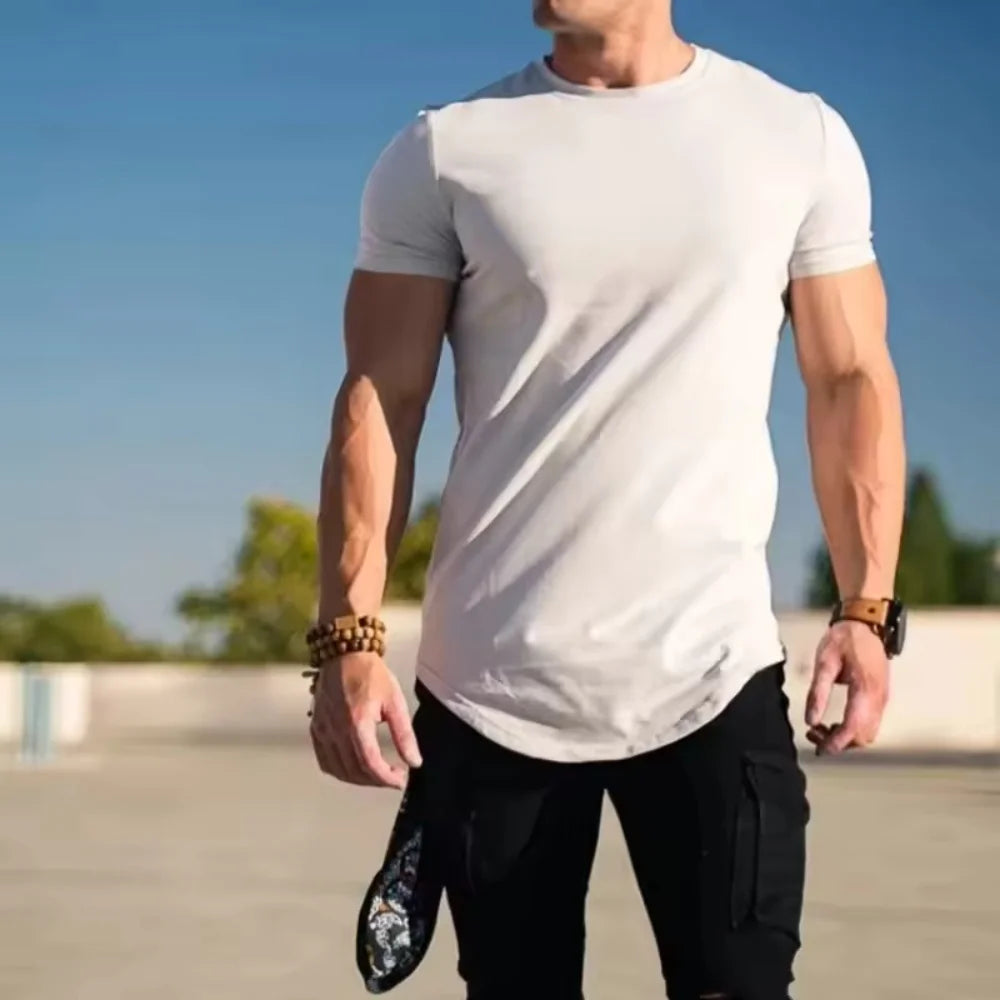 Muscle fitness T-shirts, sports training T-shirts, high-quality cotton T-shirts for men, fitness and sports T-shirts