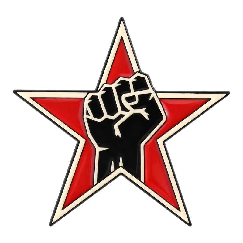 Red Star Fist Enamel Pins Rock Band Brooches Lapel Badges 90'S Anti-war Music Jewelry Gift for Fans Friends
