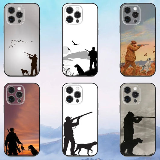 Hunter Dog Hunting Phone Case For iPhone 16e,16,15,14,13,12,11,Pro,X,XS,Max,XR,Plus,Mini Soft Black Cover