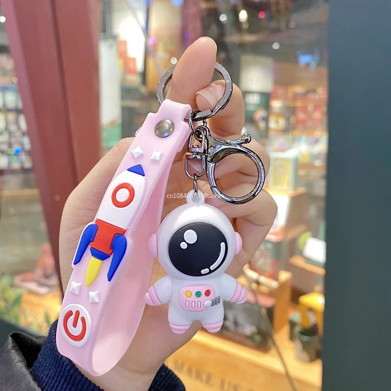 1PCS PVC Cartoon Planet Tour Astronaut Keychain Cute Astronaut Couple Chain Soft Rubber Small Pendant Key Ring Gift Aesthetic