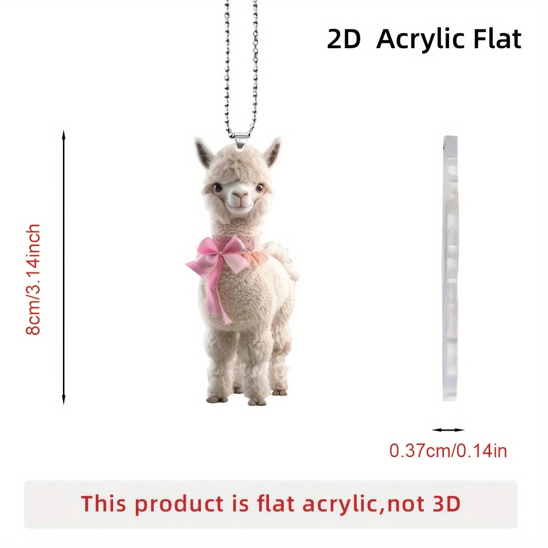 1 Cute Alpaca Acrylic Keychain 2D Graphic Design with Pink Bow Perfect for Car Rearview Mirror Home Decor PendantCarDecorations