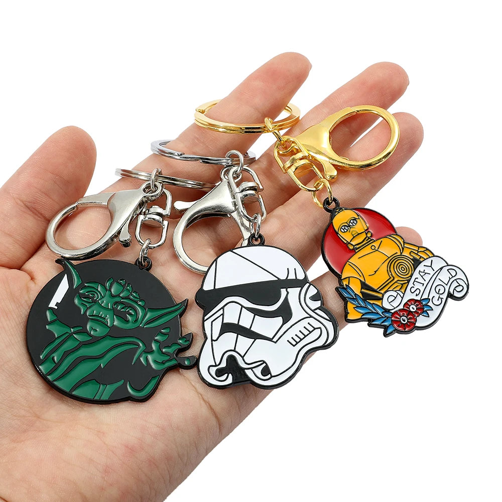 Star War Imperial Stormtrooper Keychains Yoda Anime Enamel Pendant Keyrings Robot C-3PO Metal Keyholder for Men Car Key Jewelry