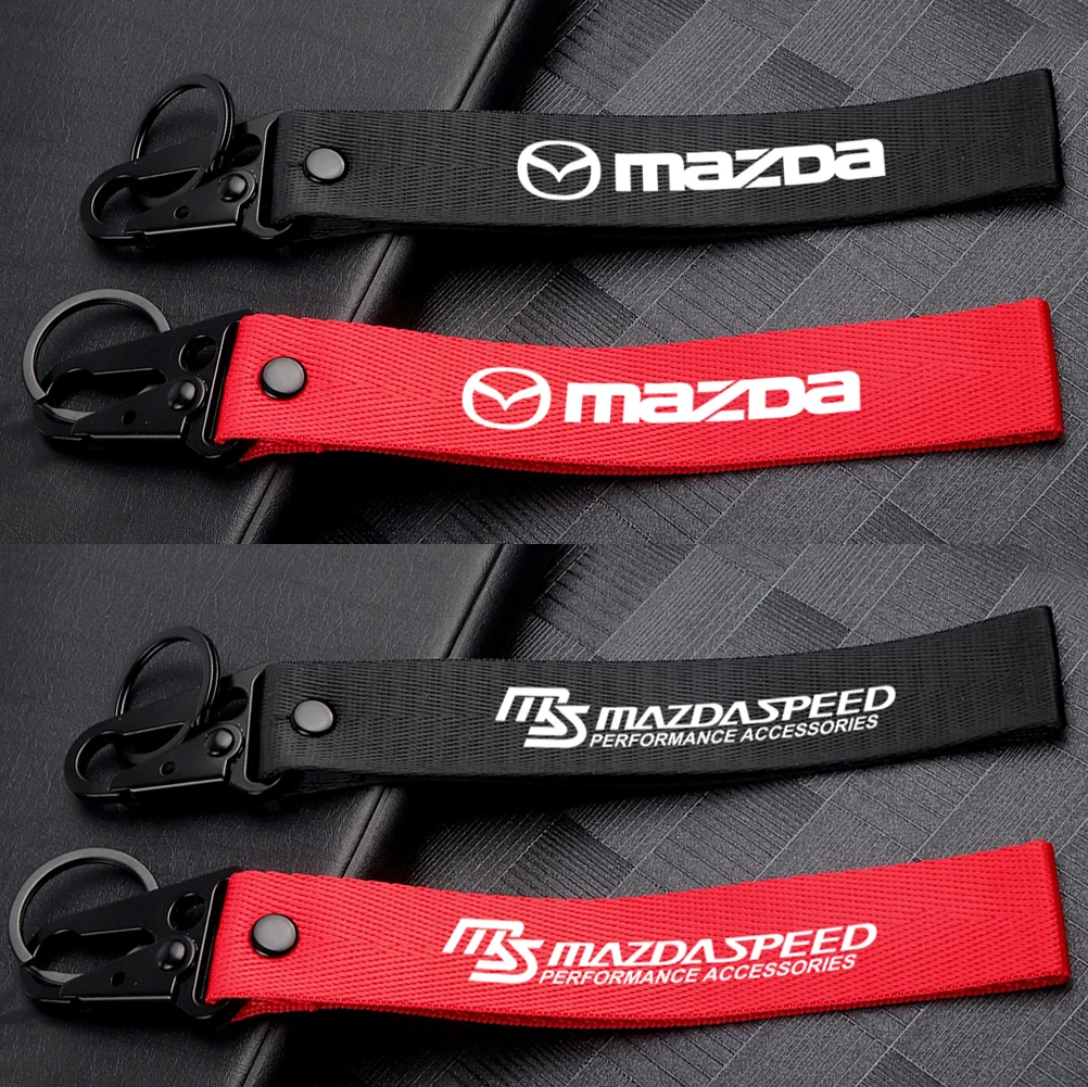 1Pc Car Key Holder KeyRing Leather Keychain With Logo Accessories For Mazda 2 3 MS 6 CX 5 Artzma 6 Axela MX30 CX-8 Miata Demio 7