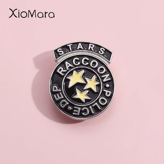 Stars Rescue Raccoon Police Department Enamel Pins Terrifying Game Movies Brooches Lapel Badges Jewelry Gift For Fans Friends