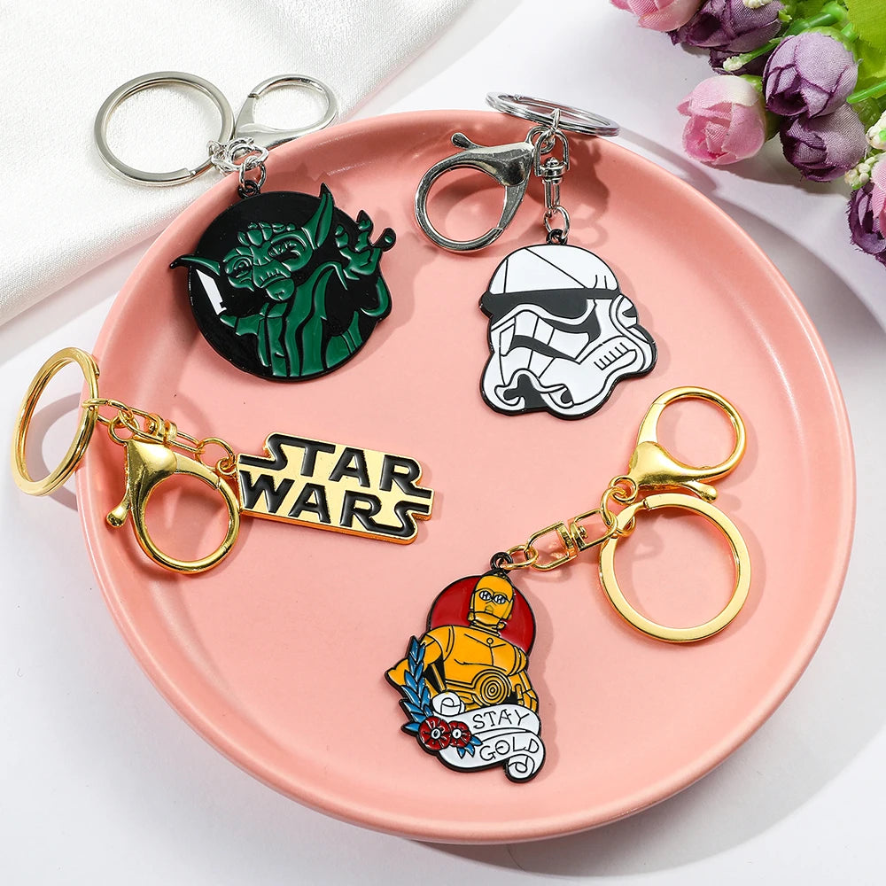 Star War Imperial Stormtrooper Keychains Yoda Anime Enamel Pendant Keyrings Robot C-3PO Metal Keyholder for Men Car Key Jewelry