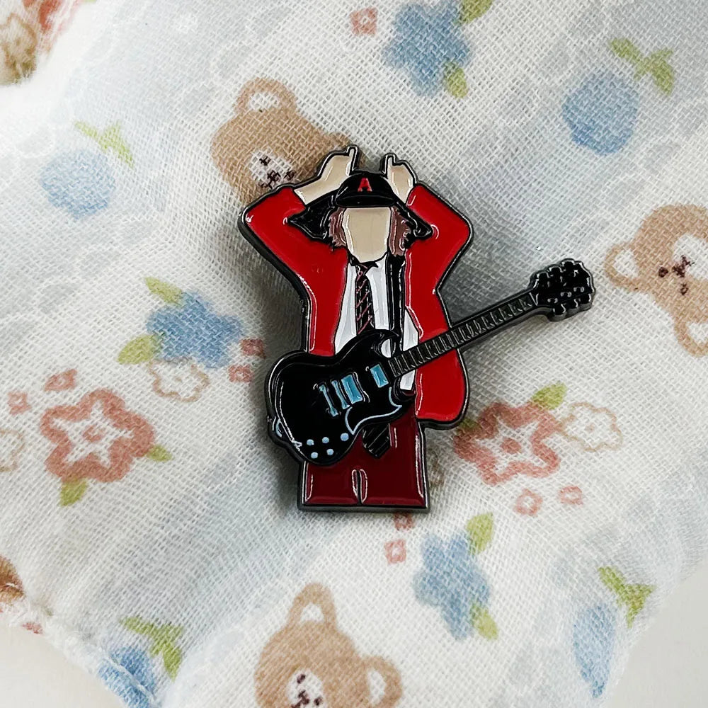 Rock Band Badge Guitarist Angus Young Enamel Pin Music Jewelry Fans Gift Fun Backpack Decorative