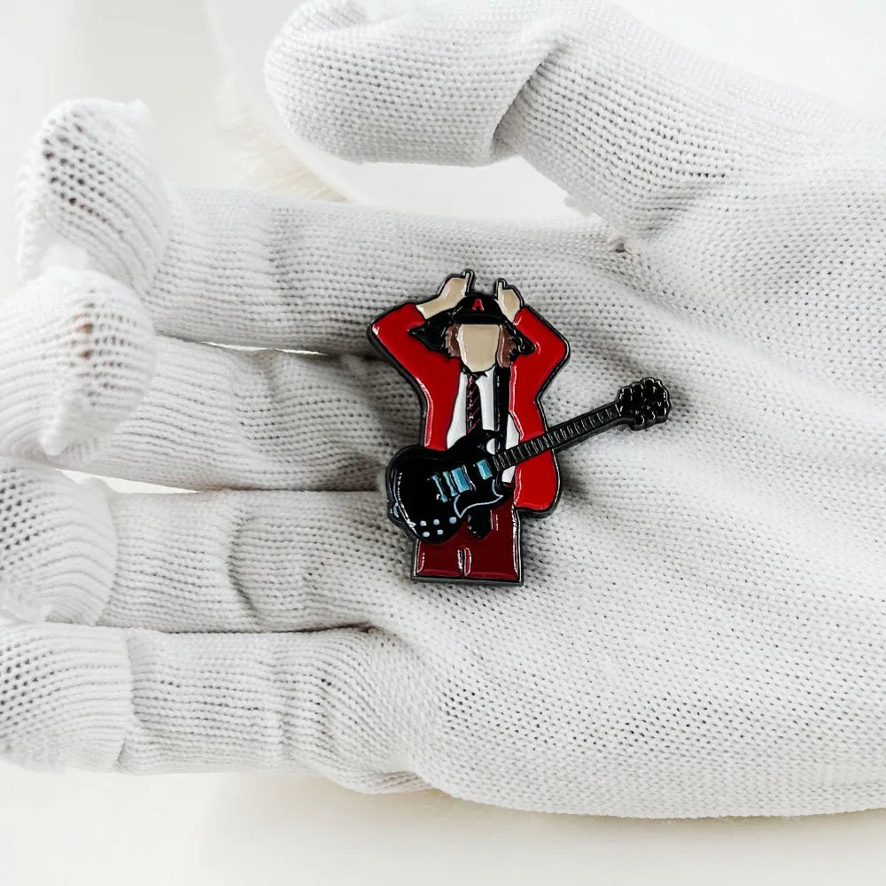 Rock Band Badge Guitarist Angus Young Enamel Pin Music Jewelry Fans Gift Fun Backpack Decorative