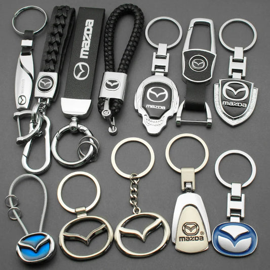 Key Chain 3D Metal+Leather Car Emblem Keyring For Mazda 3 2 6 Atenza Axela Demio CX3 CX4 CX5 CX6 MP MS RX8 CX30 MX3 MX5 BK