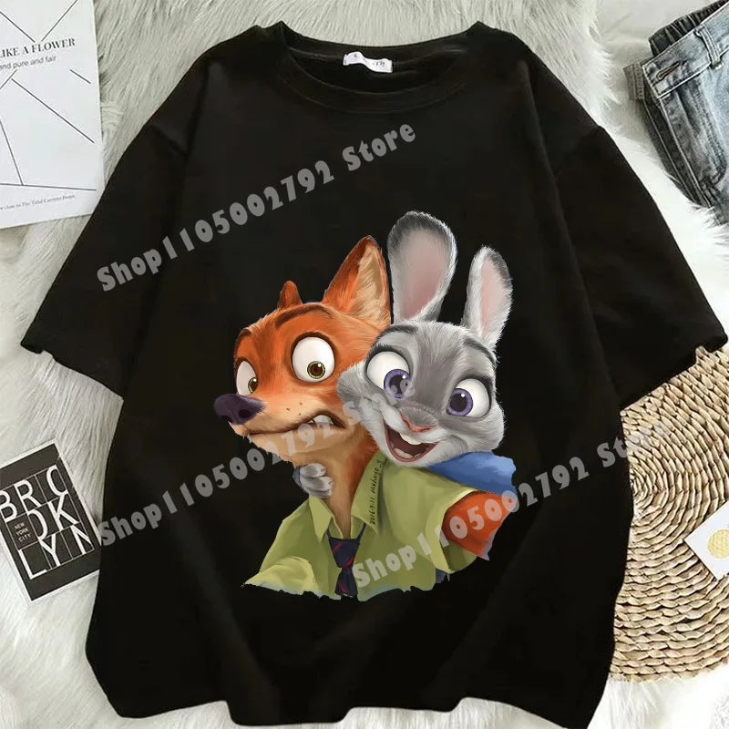 Zootopias Outfit T Shirt for Men Women Tee Judy Nick Movie Oversize Shirts Fashion Loose Cotton Clothing Love Gift for Couple