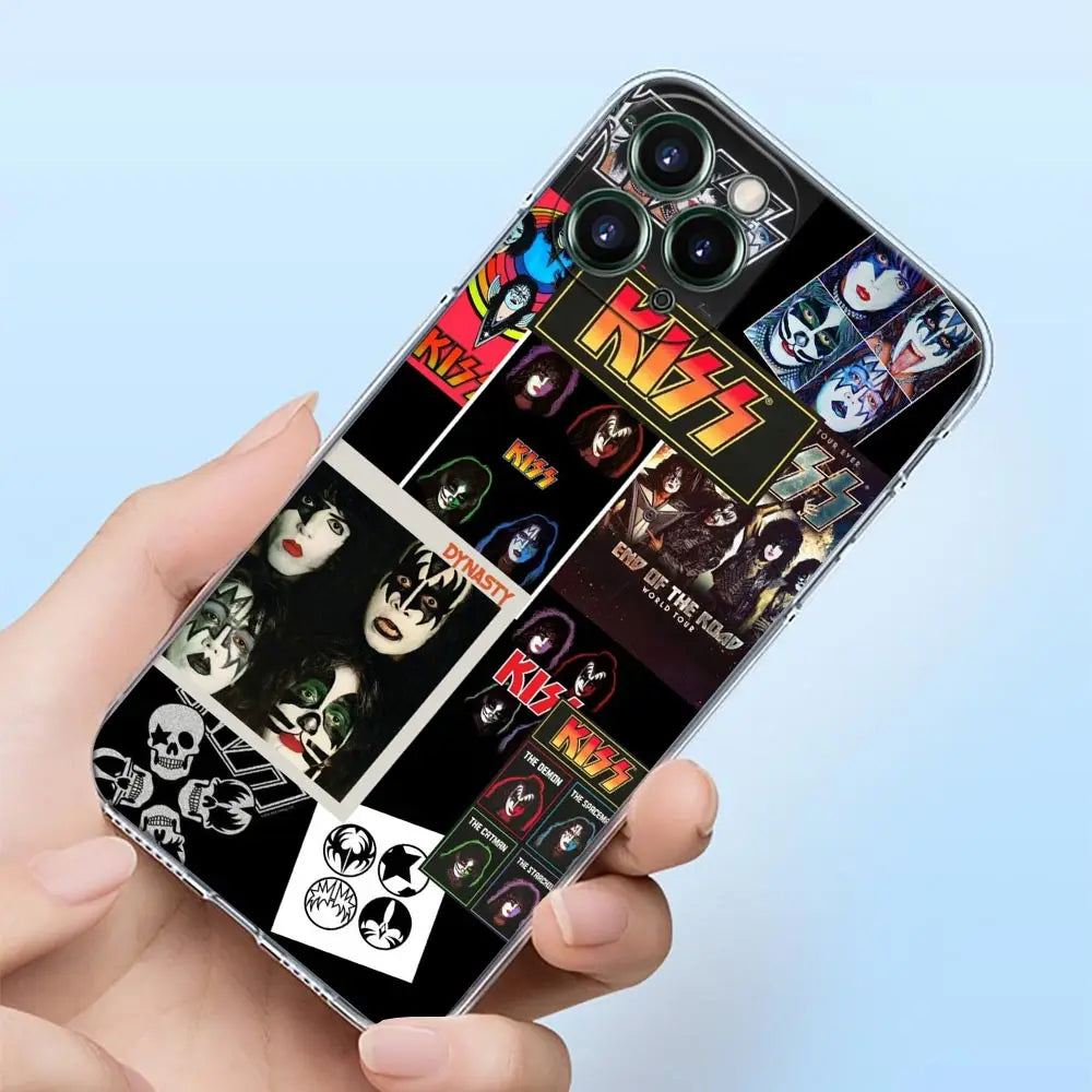 Classics Kiss Rock Band Clear Phone Case For iPhone 15 14 13 12 11 Pro Max Mini Cases iPhone 7 14 15 Plus XS Soft Silicone Cover