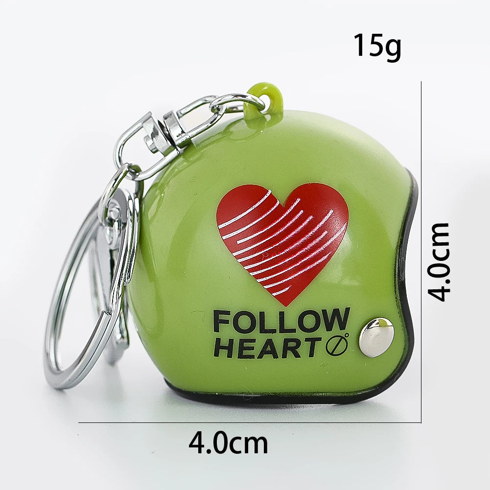1PC PVC Green Helmet Keychain Mini Motorcycle Helmet Keychain Love Pattern Women's Bag Zipper Pendant Men's Car Key Chain
