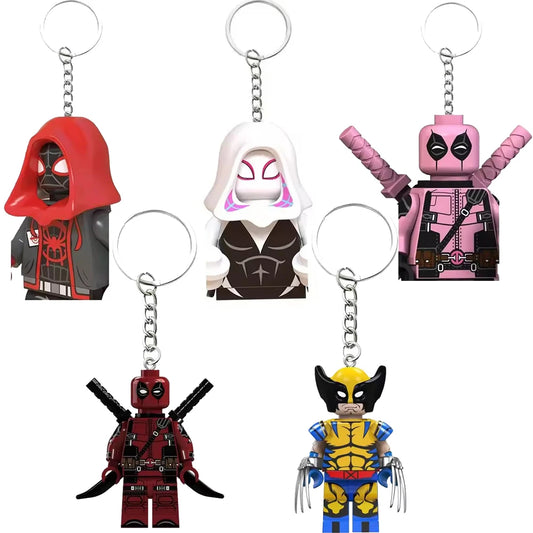 12 Style Marvel Deadpool & Wolverine Keychain Superhero Creative Building Blocks Cartoon Pendant Bag Keychain Accessories Fans