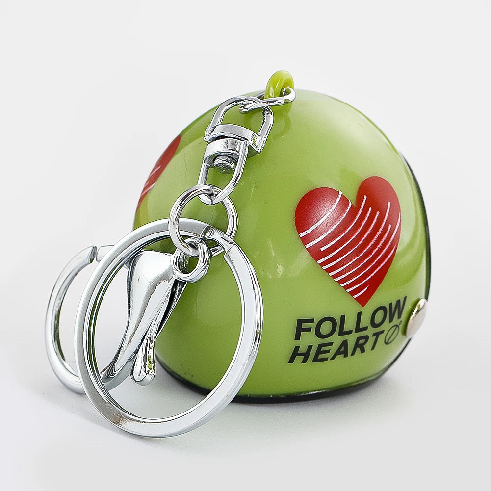 1PC PVC Green Helmet Keychain Mini Motorcycle Helmet Keychain Love Pattern Women's Bag Zipper Pendant Men's Car Key Chain