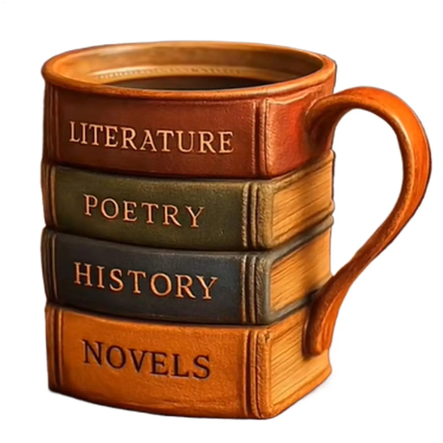 Mini Coffee Mug 3D Painted Book Design Resin Wine Cups Comfortable Grip Kitchen Mugs for Reader Librarian Book Lover Writer