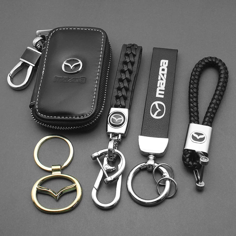 Key Chain 3D Metal+Leather Car Emblem Keyring For Mazda 3 2 6 Atenza Axela Demio CX3 CX4 CX5 CX6 MP MS RX8 CX30 MX3 MX5 BK