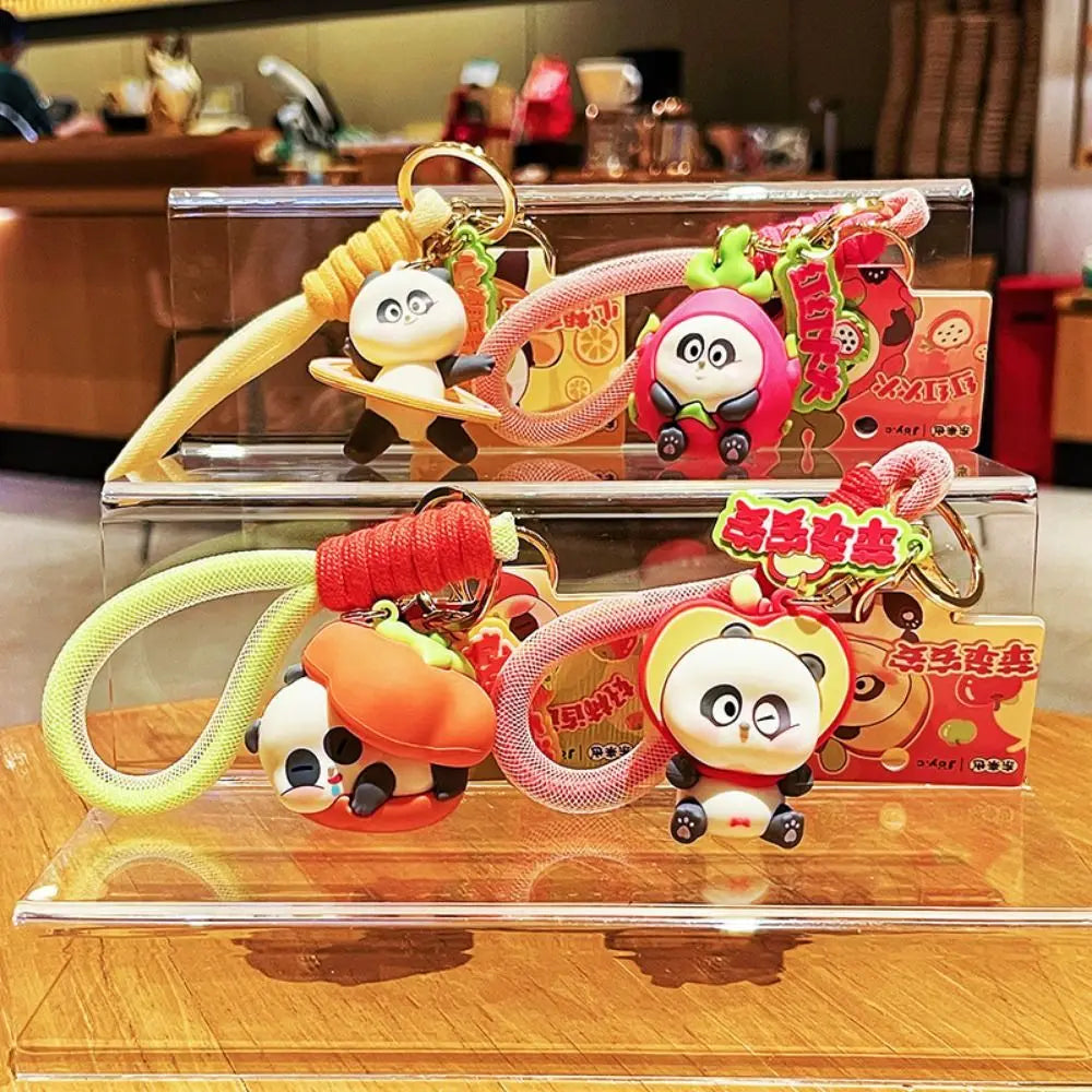 New Cute Fruit Panda Keychain Creative Funny Car Keyring PVC Cartoon Bag Pendant Boy Girl
