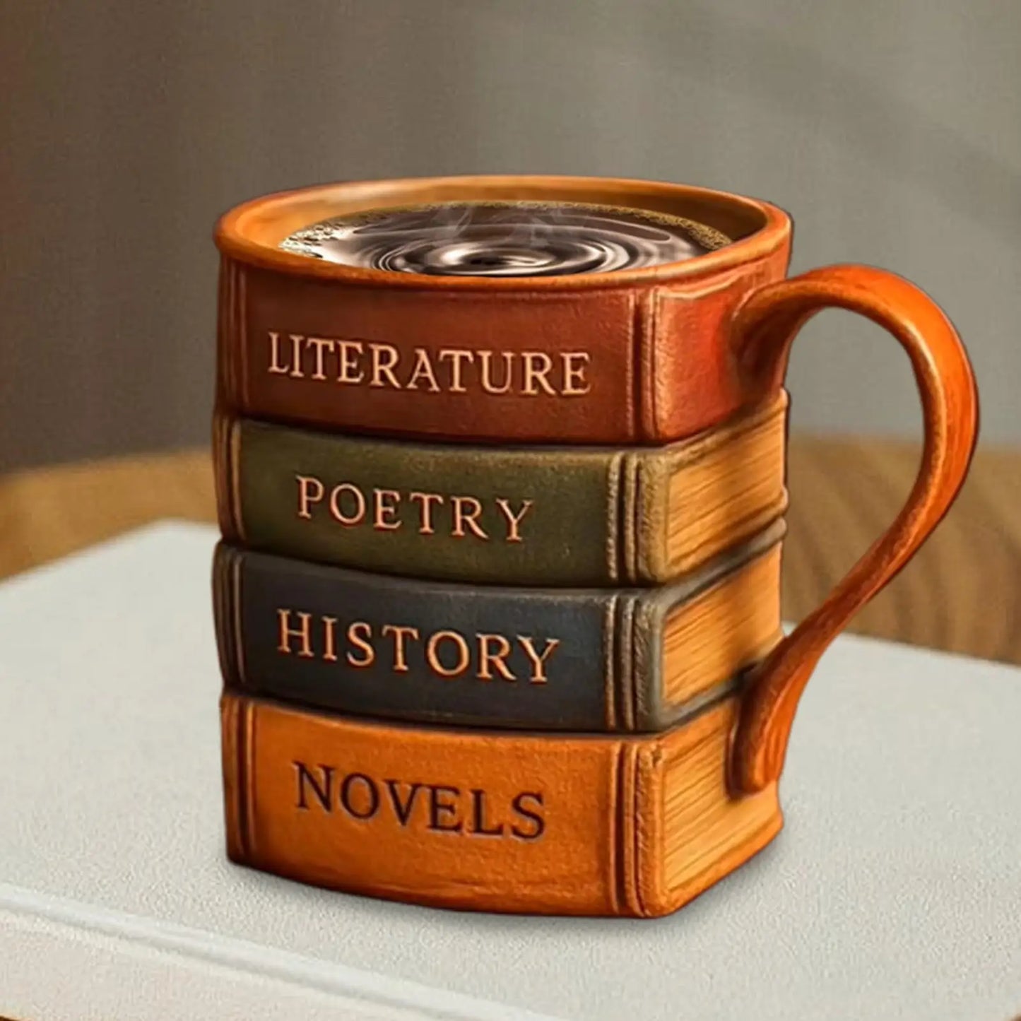 Mini Coffee Mug 3D Painted Book Design Resin Wine Cups Comfortable Grip Kitchen Mugs for Reader Librarian Book Lover Writer
