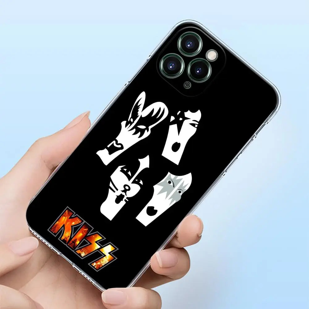 Classics Kiss Rock Band Clear Phone Case For iPhone 15 14 13 12 11 Pro Max Mini Cases iPhone 7 14 15 Plus XS Soft Silicone Cover