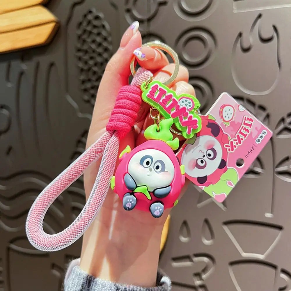 New Cute Fruit Panda Keychain Creative Funny Car Keyring PVC Cartoon Bag Pendant Boy Girl