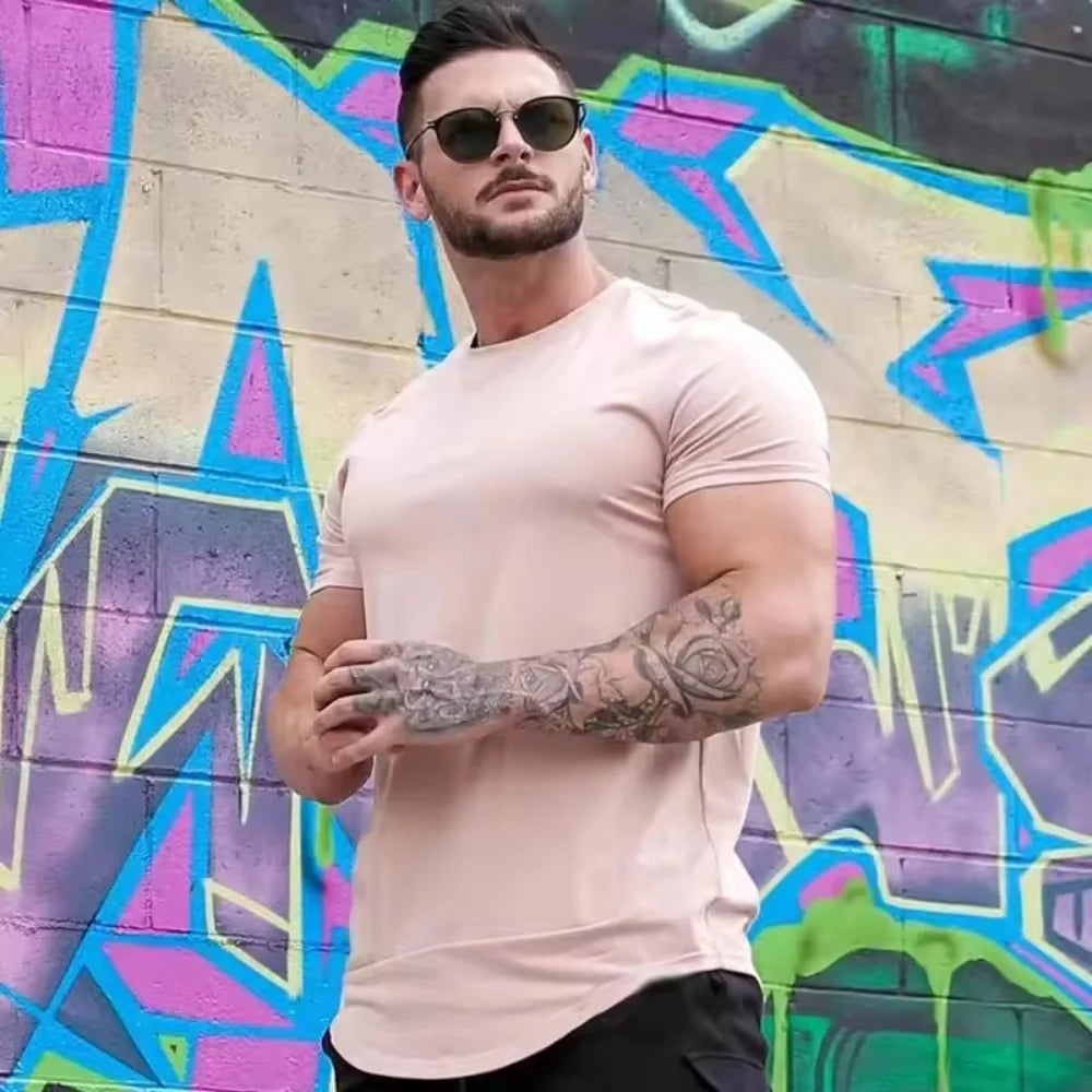 Muscle fitness T-shirts, sports training T-shirts, high-quality cotton T-shirts for men, fitness and sports T-shirts