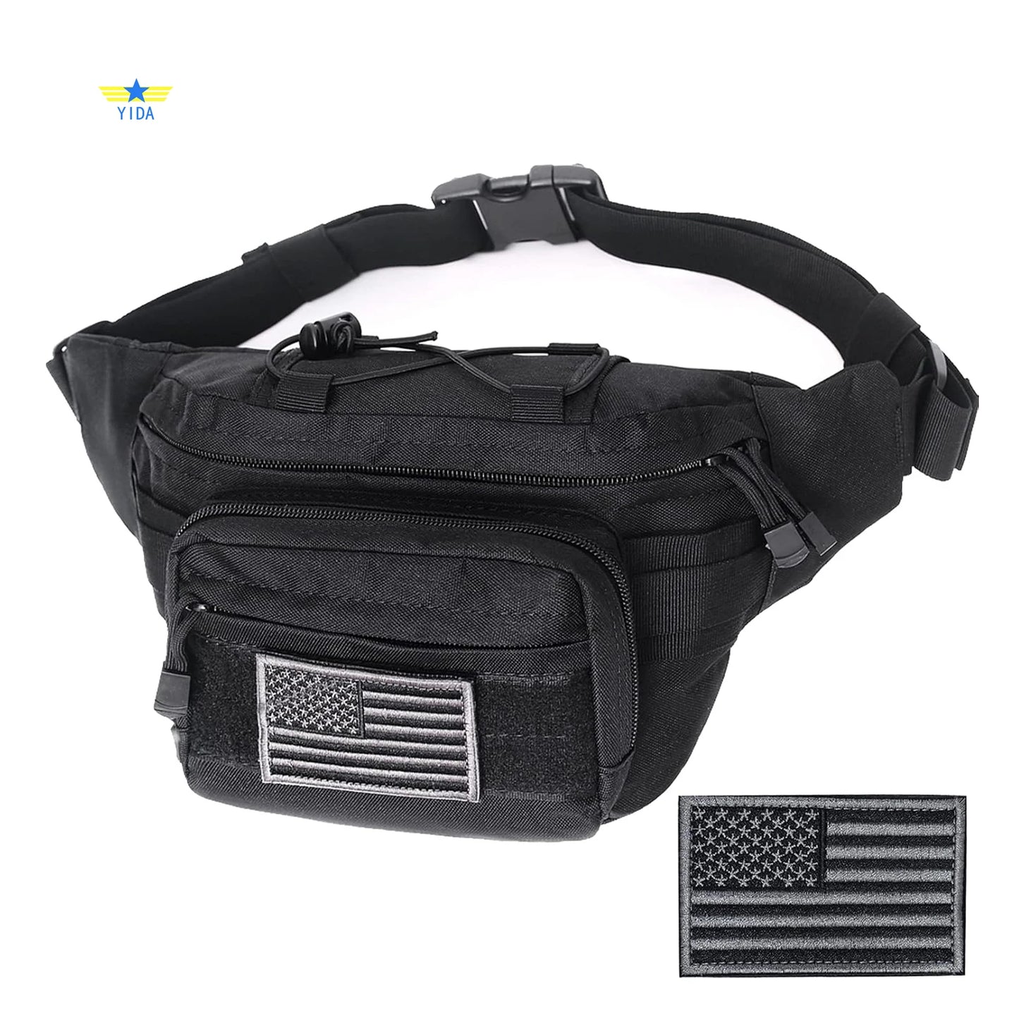 Tactical Fanny Pack,  Waist Bag Hip Belt Bumbag Utility Bags for Outdoor Hiking Climbing Fishing with U.S Patch