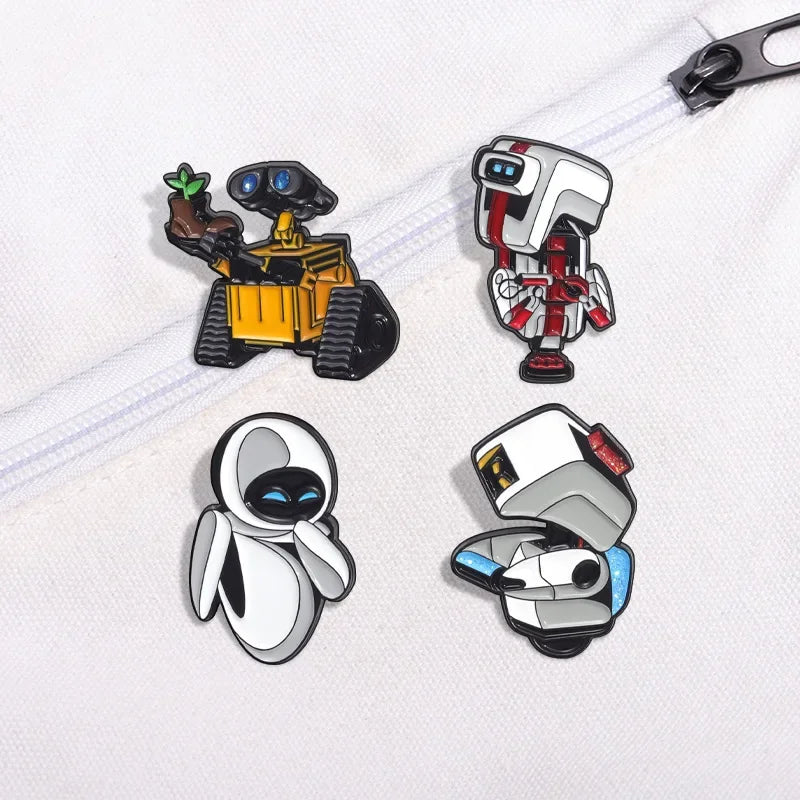 SET Walle Enamel Pins Cartoon Robot Eva Metal Brooch Backpack Badge Halloween Accessory Gifts for Friends Fashion Jewelry