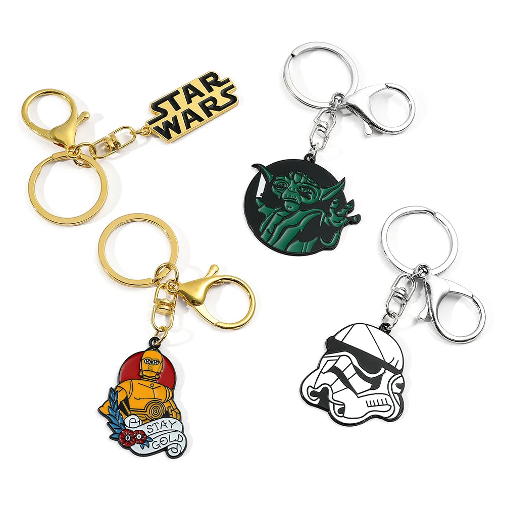 Star War Imperial Stormtrooper Keychains Yoda Anime Enamel Pendant Keyrings Robot C-3PO Metal Keyholder for Men Car Key Jewelry