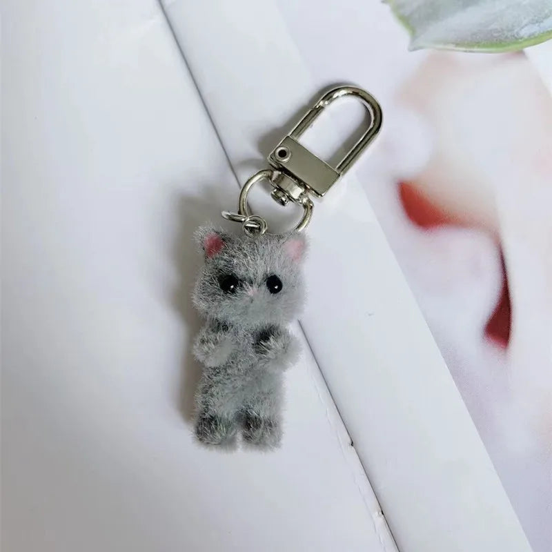 ZAKOL Cute Flocking Cat Keychain 3D Love Phone Pendant Headphone Charm Bag Decor Car Key Ring Jewelry Gift