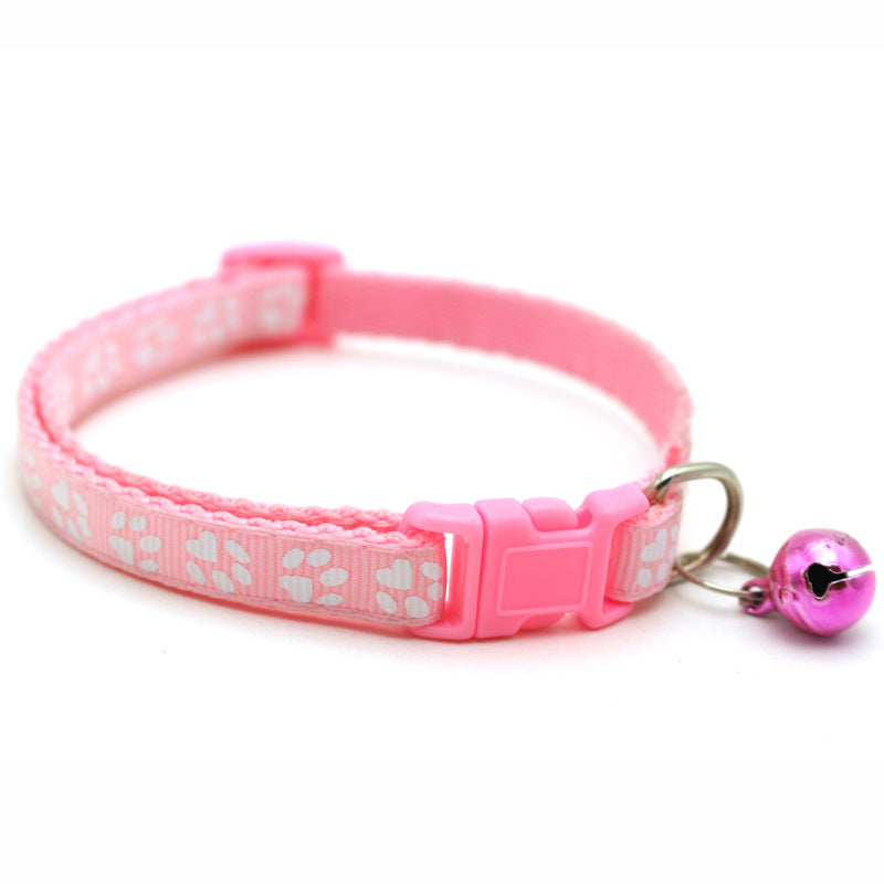 Pet Collar With Bell Cartoon Footprint Colorful Dog Puppy Cat Accessories Kitten Collar Adjustable Safety Bell Ring Necklace Pet