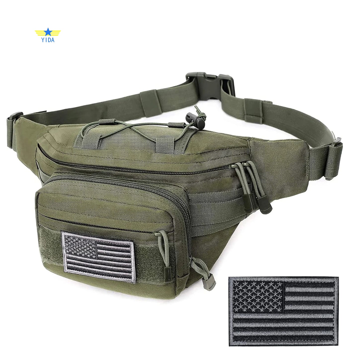 Tactical Fanny Pack,  Waist Bag Hip Belt Bumbag Utility Bags for Outdoor Hiking Climbing Fishing with U.S Patch