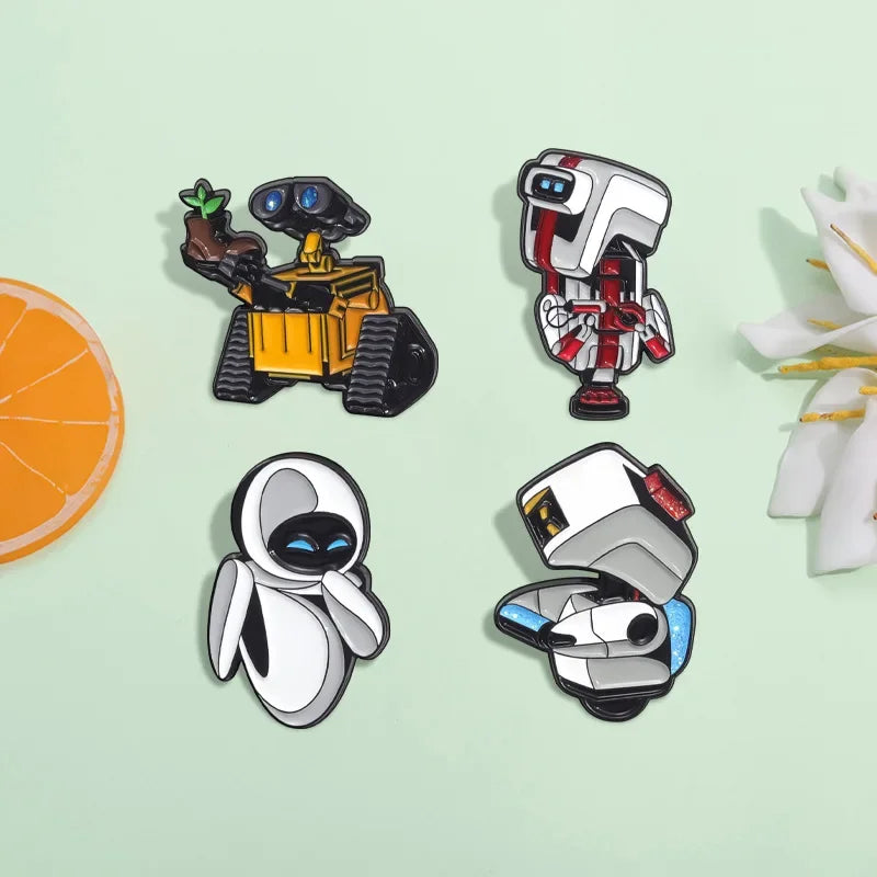 SET Walle Enamel Pins Cartoon Robot Eva Metal Brooch Backpack Badge Halloween Accessory Gifts for Friends Fashion Jewelry